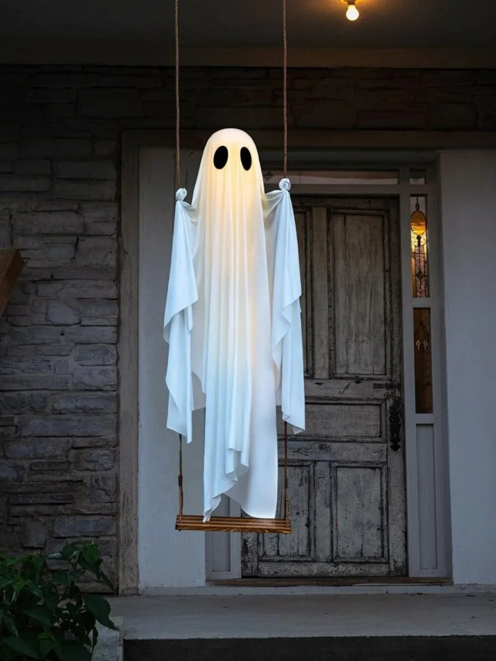 5 FT Hanging Swing Ghost with Lights - Spooky Outdoor Halloween Decor for Yard